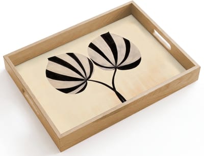 Dienblad hout 40x30 cm - Schootdienblad - Bladeren - Gestreept - Stengel - Beige - Borrelplank rechthoek - Plateau dienbladen