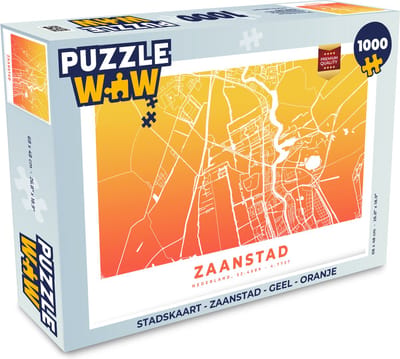 Puzzel Stadskaart - Zaanstad - Geel - Oranje - Legpuzzel - Puzzel 1000 stukjes volwassenen - Plattegrond