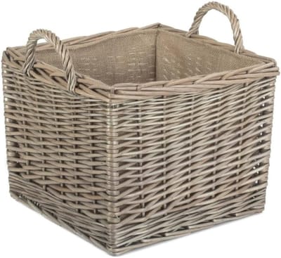 Rieten mand - Opbergmand - Haardhout Opslag - Antiek gewassen afwerking - 42x42x34 cm - Bruin