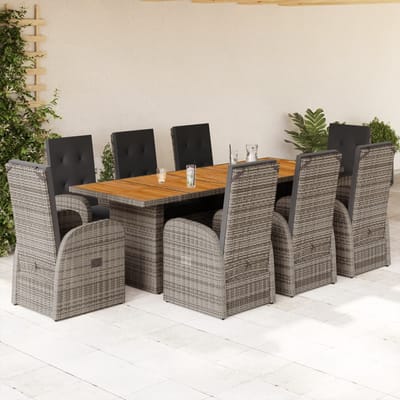 vidaXL - 9-delige - Tuinset - met - kussens - poly - rattan - grijs