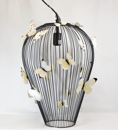 ZoeZo Design - hanglamp - lamp - vlinderlamp - Ø 35 cm - H 53 cm - grote hanglamp - zwart - metaal - met kunststof magneet vlinder - max. 60w