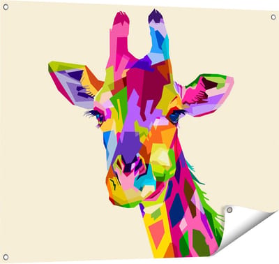 Gards Tuinposter Kleurrijke Giraffe - Abstract - 100x80 cm - Tuindoek - Tuindecoratie - Wanddecoratie buiten - Tuinschilderij
