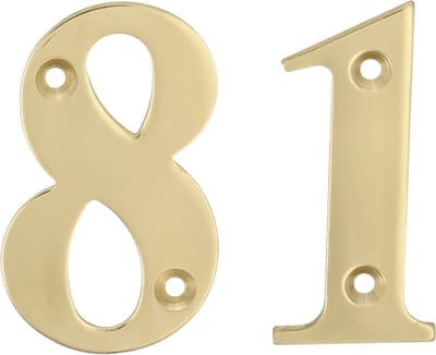 AMIG Huisnummer 81 - massief messing - 5cm - incl. bijpassende schroeven - gepolijst - goudkleur