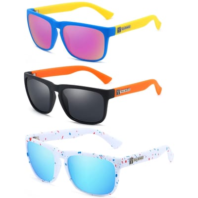 VAGHOZZ Klassieke Zonnebril Mannen UV400 Visserij Zonnebrillen Vrouwen Vierkant Buiten Sport Brillen Rijden Bescherming 3 Stuks black