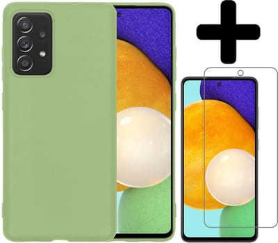 Hoesje - Met Screenprotector - Geschikt voor Samsung Galaxy A52 - Sterk & Shockproof - Back Cover - Siliconen Case - Telefoon Hoes - Telefoonhoesjes - Groen
