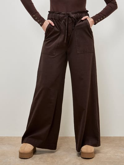 Broek met paperbag-taille en wijde pijpen