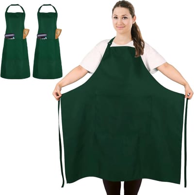 2 Stuks Plus Size Schort, Unisex Groen, Waterdicht Met 2 Zakken Voor Koken, Barbecue, Werk - Professioneel Voor Ober, Artiest, Kapper (Groot Formaat)