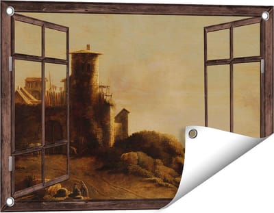 Gards Tuinposter Doorkijk Landschap - Claude de Jongh - 60x40 cm - Tuindoek - Tuindecoratie - Wanddecoratie buiten - Tuinschilderij