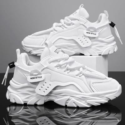Baskets blanches à la mode pour hommes, chaussures de course à plateforme en maille respirante, chaussures de sport décontractées à lacets pour hommes, chaussures vulcanisées Tenis Masculino 40 blanc