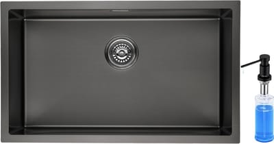 CECIPA max Spoelbak 40x45CM - Spoelbak Met Zeepdispenser(300ML) - Spoelbak Keuken Antraciet - Enkele spoelbak - Geborstelde Wasbak Keuken - Spoelbak Met Sifon en Afvoerzeefje