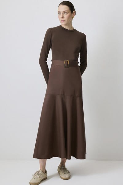 Touché Privé - Jurk met riemdetail - Bruin - Dames