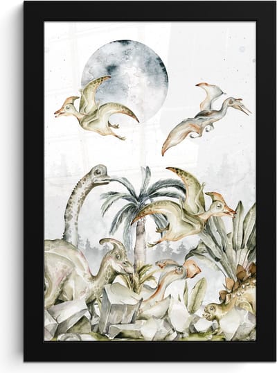Poster in fotolijst kind - Dinosaurus - Kinderen - Jungle - Groen - Dieren - Natuur - Wanddecoratie jongens - Poster Dinosaurus - 20x30 cm - Schilderij voor kinderen
