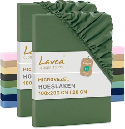Lavea® Set van 2 Hoeslakens 100x200 cm – zachte en ademende microvezel – voor matrassen tot 20 cm – met elastiek rondom – oeko-tex gecertificeerd – Olijfgroen