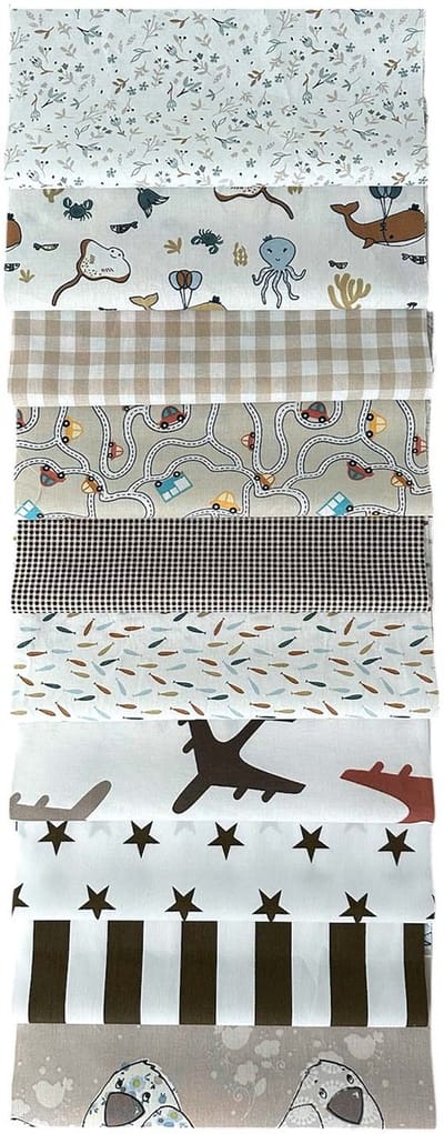 BINK Bedding - 10 lapjes - Quilt Patchwork - Naturel 25 x 25 cm. Set = 10 lapjes