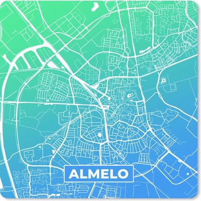 Muismat 20x20 cm - Mousepad Stadskaart - Almelo - Nederland - Blauw - Muismatten