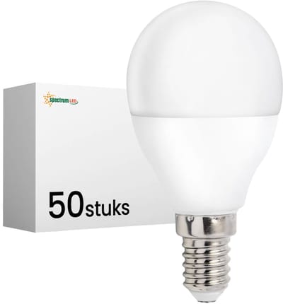 Spectrum LED Kogellamp E14 8W - 230V - 750 Lumen - 6000K Koud wit - Helder daglicht - Energiezuinig - 50 stuks