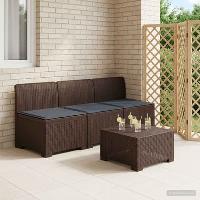 vidaXL - 3-Zits - Tu - bank - met - Kussens - Rattan - Look - 3-zits - PP - Bruin