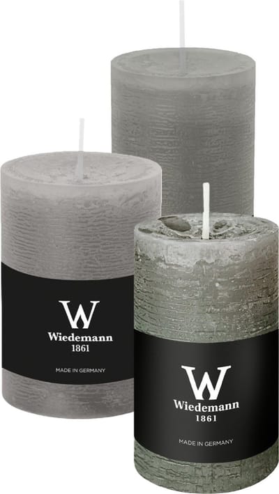Wiedemann Cilinderkaarsen/stompkaarsen - set van 3 - rustieke kaars - lichtgrijs - 6x9/6x12/7x10 cm