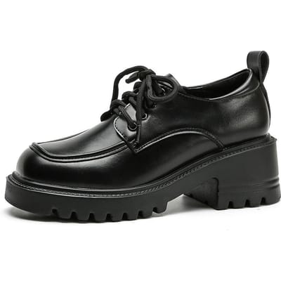 Lucky Shoes Vetersluiting Om Eén Pedaal Dames Schoenen Leer Dames Zachte Kleine Leren Schoenen Ronde Neus Schuin Hak Brits Stijl 40