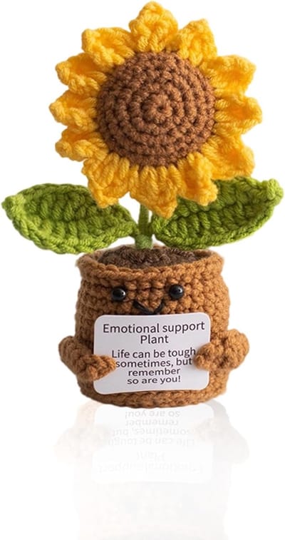 Gehaakte Bloem - Motivatiegeschenk - Cadeau geven - Handgemaakt - 10x5x1 cm - Zonnebloem