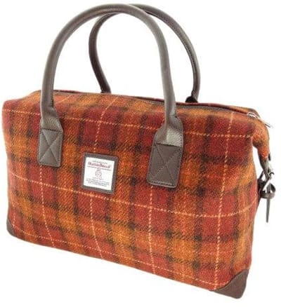 Weekendtas Esk Roodbruin met Oranje ruit (Rust and Orange) - Harris Tweed - Glen Appin of Scotland