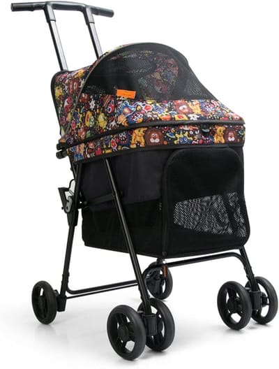 Huisdier Reiswagen - Hondenbuggy Kattenbuggy - Comfortabel Reizen - Opvouwbaar Ontwerp - Tot 10 kg - Zwart