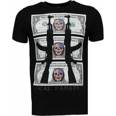 AK-47 Dollar - Rhinestone T-shirt - Zwart