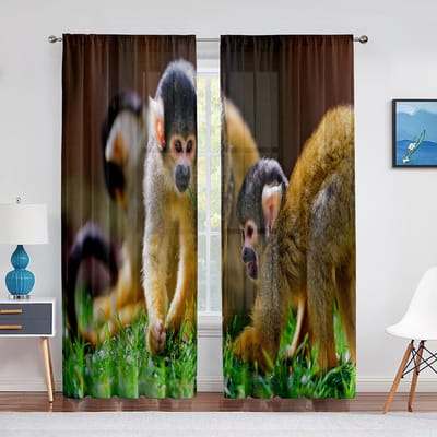 Rood Panda Doorzichtig Voile Gordijn voor Woonkamer Slaapkamer Keuken el Decor Schattig Dier Chiffon Behandeling Raam Tule Gordijnen 1 PCS W100XH250cm&Grommet Top brown