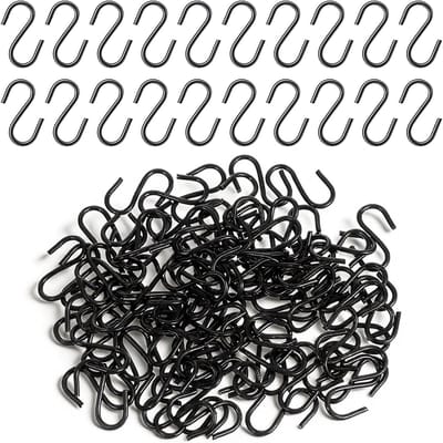 Mini S Haakjes 1.5cm - 100 Stuks voor het Ophangen van Sieraden, Sleutelhangers en Keukenaccessoires - Roestvrij Staal, Zwart, Duurzaam en Veelzijdig