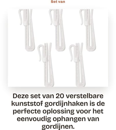 Dailygoods- Gordijnhaken 20 Stuks - Verstelbare Kunststof - Plooihaken - Gordijnringen - Kopbal Clip Haken - Voor Deur/Douche/Raamgordijnen - Gordijnclips