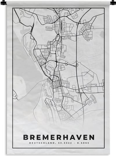 Wandkleed - Wanddoek - Bremerhaven - Plattegrond - Kaart - Stadskaart - 120x180 cm - Wandtapijt