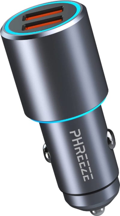 Metalen Autolader met 2 Poorten - Usb Lader - Quick Charge 3.0 - 36w Maximaal Vermogen - Snellader - Voor Draadloos Snelladen Autohouders