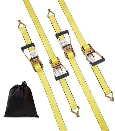 Ratelspanbanden (4-pack), 10.000 lb breeksterkte, dubbele J-haken, inclusief 4 premium ratelspanbanden 2" x 27' met gevoerde handgrepen, voor het verplaatsen en vastzetten van lading