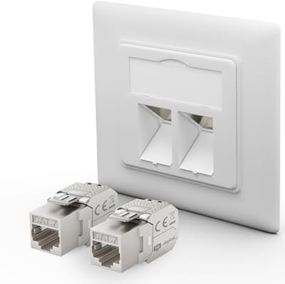 CAT 7 Netwerkcontactdoos met 2 Poorten en Keystone Module - Maximale Gegevensoverdracht tot 10 Gb/s - Inbouw RJ45 Aansluiting