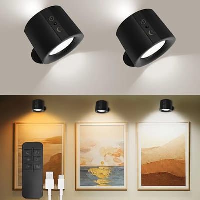 Daity 2 LED-wandlampen - aanraakgevoelig - 360° draaibare magnetische bol - multifunctionele leeslamp met USB-oplaadfunctie - 3-kleurenschakelaar - wandmontage of bureau - dubbel gebruik - geschikt voor woonkamer - slaapkamer en gang (zwart)