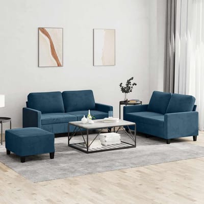 vidaXL - 3-delige - Loungeset - met - kussens - fluweel - blauw
