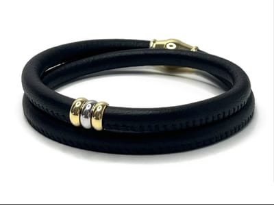 NIEUW! Jolla - dames armband zilver - leer - magneetsluiting - bedels - tweekleurig - Golden Touch - Zwart