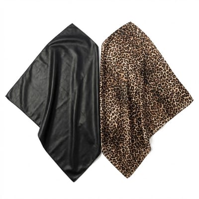 2 stuks bandana set – zwarte bandana + leopard print bandana voor dames – satijnachtige vierkante bandana’s – lichtgewicht hoofddoeken voor dagelijks gebruik
