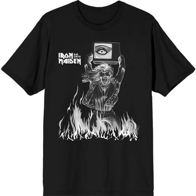 Iron Maiden - Est. 1975 Holy Smoke Flames Crop Heren T-shirt - S - Zwart