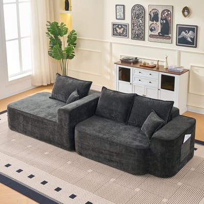 Wishdor - Modulaire Hoekbank - Diepe Zitting - Minimalistisch - Voor Woonkamer - Chenille - Zwart