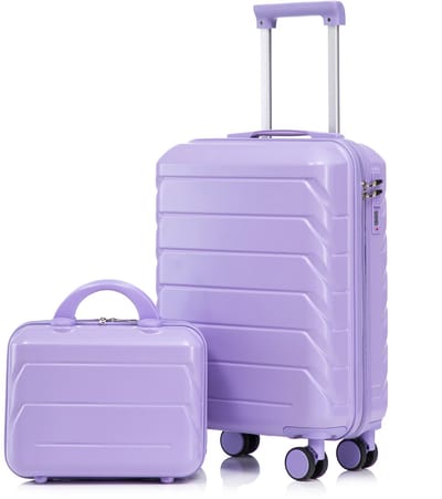 Merax 2-Delig ABS Kofferset Met 19 Inch Trolley En 14 Inch Beautycase – Lichtgewicht Harde Koffer Met Cijferslot – Spinner Wielen – Blauw En Paars