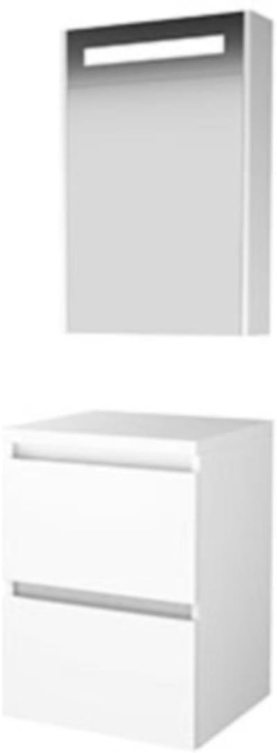 Basic-Line Premium 46 Badkamermeubelset - 50 x 46 cm - Greeploos - 2 Lades - Wastafelblad - Spiegelkast met LED Verlichting - Ice White