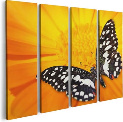 Artaza Canvas Schilderij Vierluik Vlinder Op Een Oranje Bloem - 80x60 - Foto Op Canvas - Canvas Print