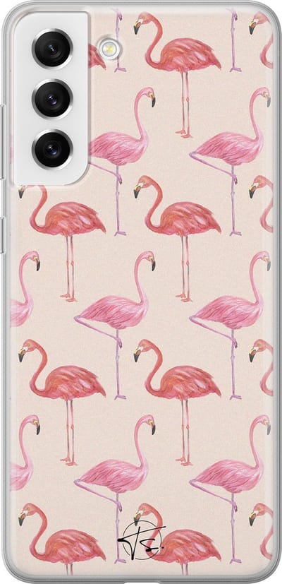 Hoesje geschikt voor Samsung Galaxy S21 FE - Flamingo - Soft Case - TPU - Print - Beige, Roze - Mooie Telefoonhoesjes