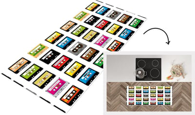 Keukenloper - Loper keuken - Patronen - Cassettebandjes - Muziek - 120x50 cm - Keukenloper vinyl