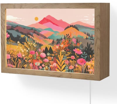 Wandlamp 30x20 cm - Oplaadbaar - Zonsondergang - Bergvallei - Contrast - Wandlampen binnen woonkamer - Slaapkamer lamp met kabel - Decoratieve nachtlamp - Vloerlamp snoer