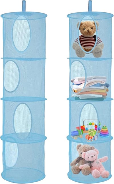 Famanu - Hangend opbergnet met dierenprint voor speelgoed of kleding – Blauw