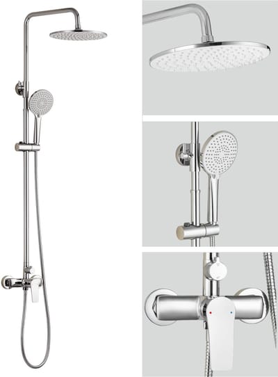 Auralum Max Regendouche met Douchekraan - Doucheset - Ø 25 cm Douchekop - Met 3 stralen Handdouche - Regendoucheset - Verstelbare Hoogte 93-130 cm - Waterbesparend - Chroom