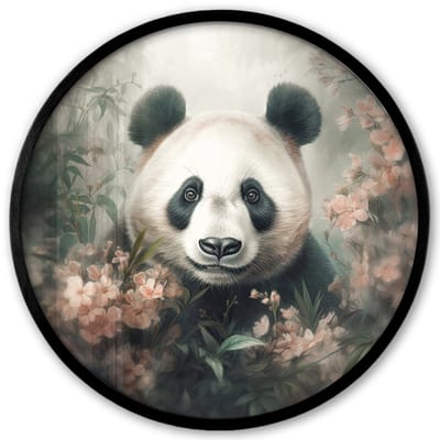 Poster in lijst Rond - Fotolijst 40x40 cm - Posters - Panda - Dieren - Bloemen - Planten - Ronde posterlijst zwart - Decoratie - Wanddecoratie woonkamer - Muurdecoratie slaapkamer