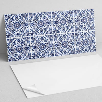 Coloray Wandpanelen Zelfklevend - Bloemenpatroon met versieringen PVC Wandpaneel - 100 cm x 50 cm - Blauw Wandbekleding Zelfklevend - 1 stuk - Mozaïeken Wandpanelen Zelfklevend - Wandpanelen Keuken - Wandpaneel Badkamer